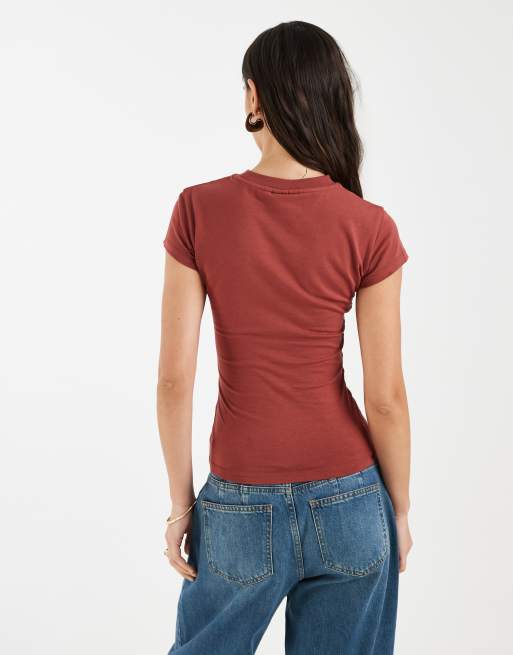 ASOS DESIGN baby tee with beaded palm tree graphic in brown, 4 of 4