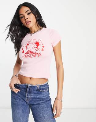 ASOS DESIGN baby tee with betty boop license graphic in pink