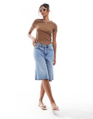 Asos Design Baby Tee With Blanket Stitch Detail