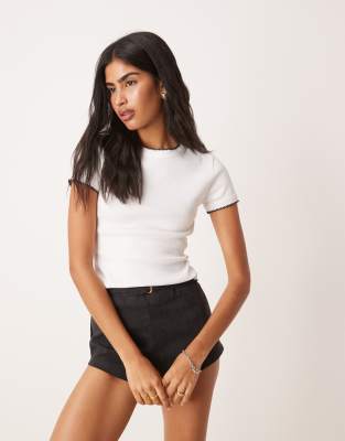Asos Design Baby Tee With Blanket Stitch Details In White