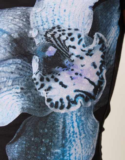 ASOS DESIGN baby tee with blue floral graphic in black