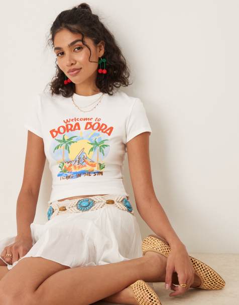 ASOS DESIGN baby tee with bora bora graphic in cream - view 1