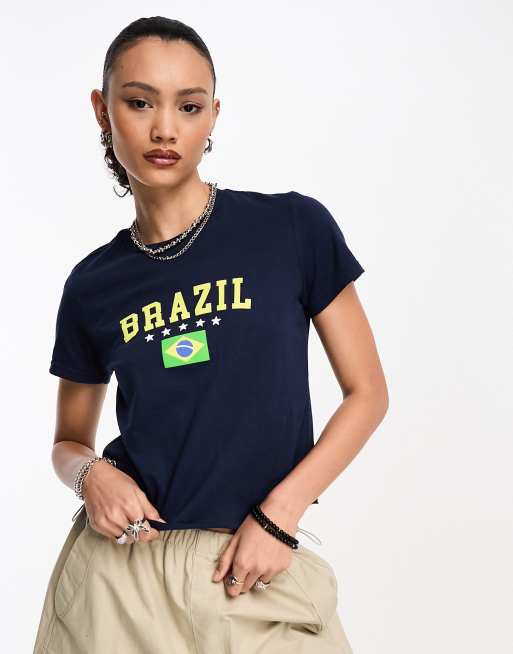 ASOS DESIGN baby tee with brazil graphic in navy ASOS