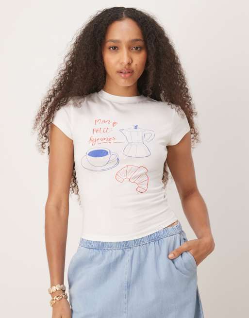 ASOS DESIGN baby tee with breakfast graphic in coconut milk, 4 of 4