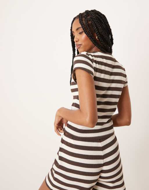 ASOS DESIGN baby tee with button detail co-ord in mono stripe, 3 of 4