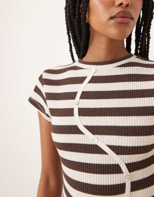 ASOS DESIGN baby tee with button detail in mono stripe - part of a set