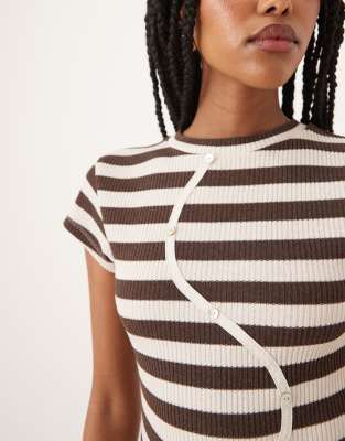 ASOS DESIGN baby tee with button detail in mono stripe - part of a set