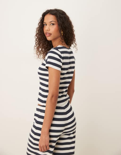 ASOS DESIGN baby tee with button detail in navy and white stripe - part of a set