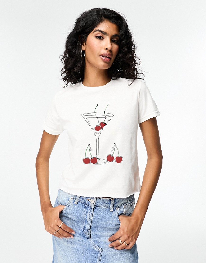 ASOS DESIGN baby tee with cherries and martini drink graphic in white