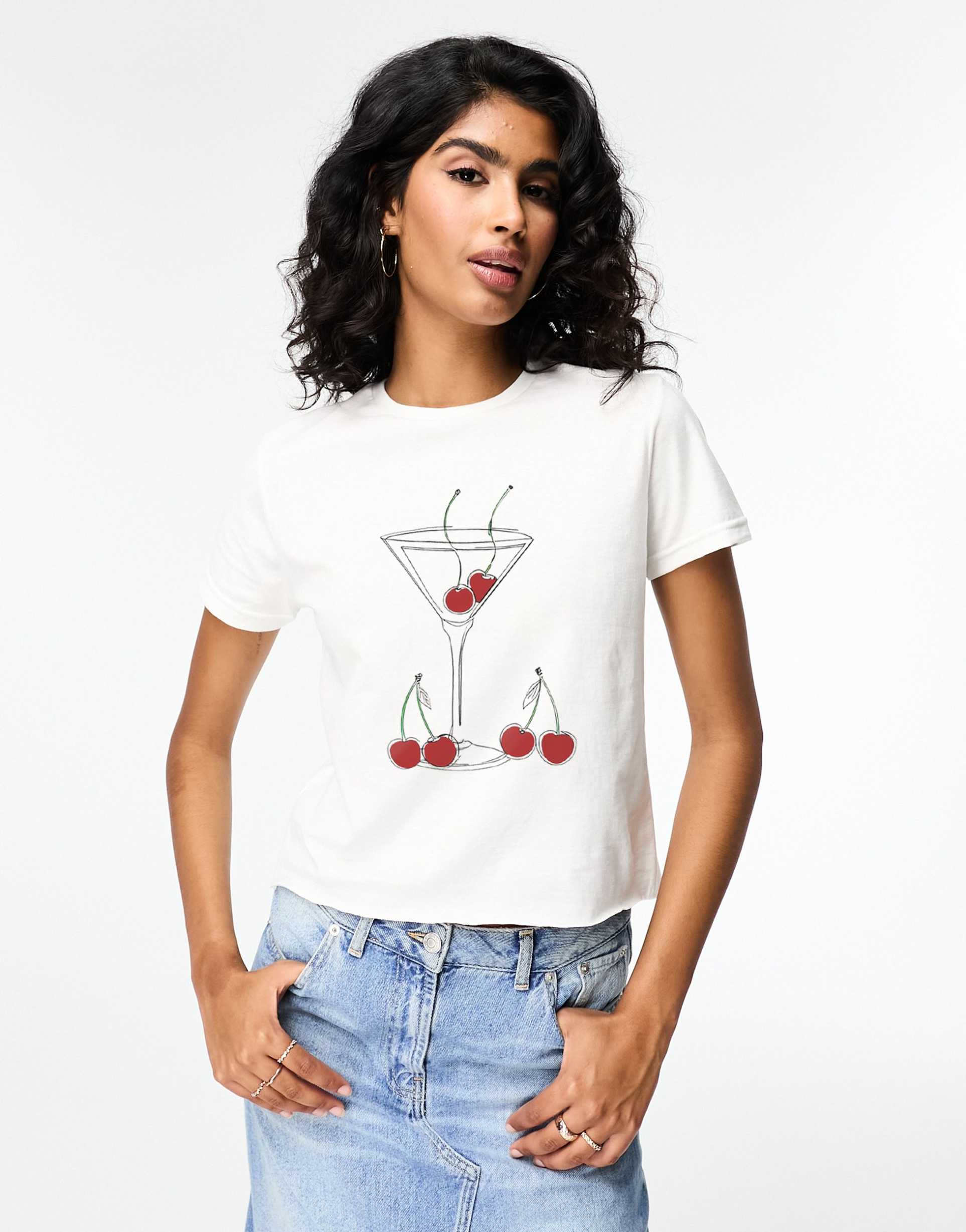 asos design baby tee with cherries and martini drink graphic in white