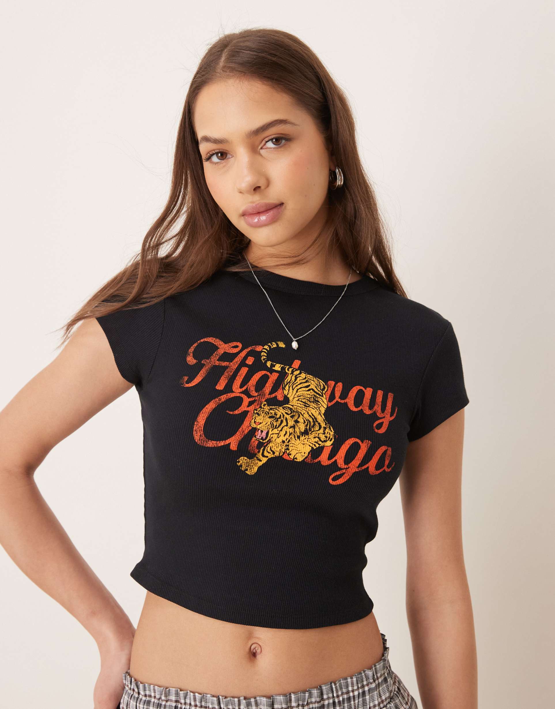 asos design baby tee with chicago tiger graphic in black
