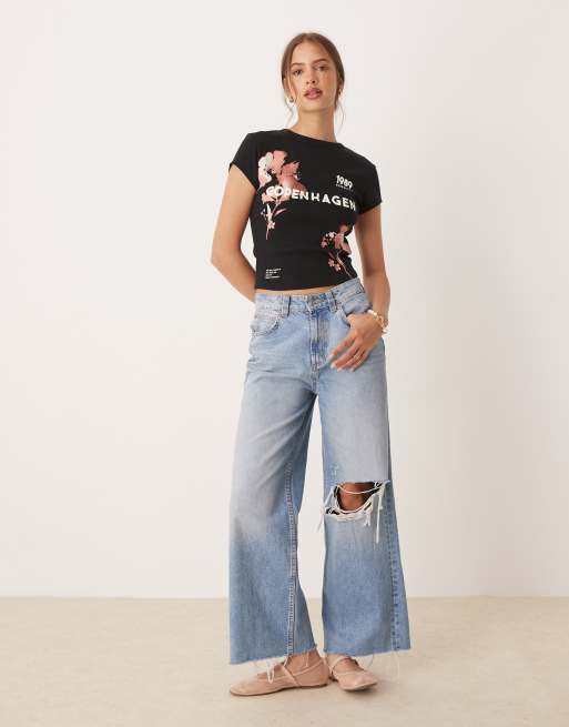 ASOS DESIGN baby tee with Copenhagen bleach flower graphic in black, 4 of 4