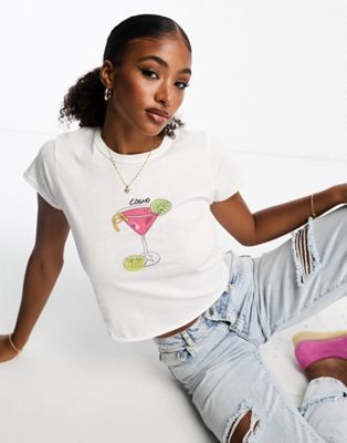 ASOS DESIGN baby tee with cosmo drink graphic in white