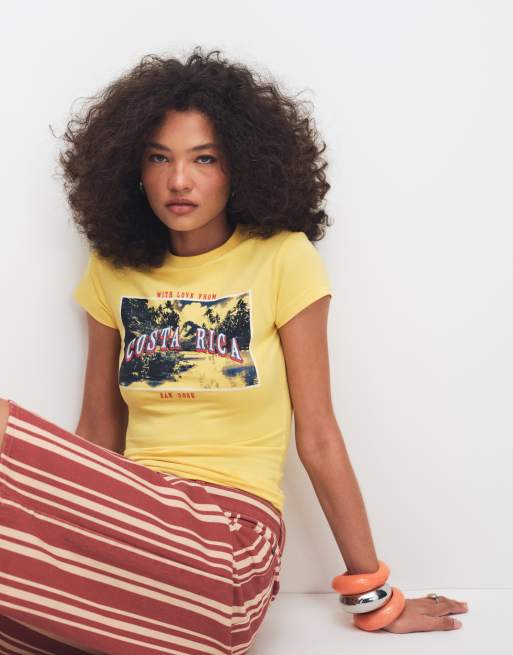 ASOS DESIGN Baby tee with Costa Rica embroidered graphic in yellow, 4 of 8