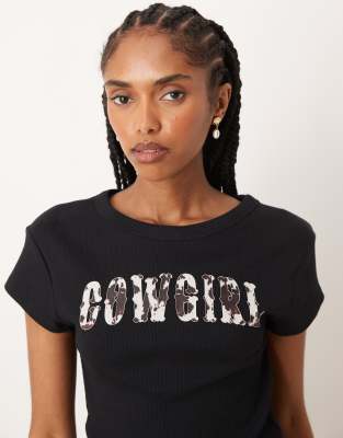 Asos Design Baby Tee With Cowgirl Graphic In Black