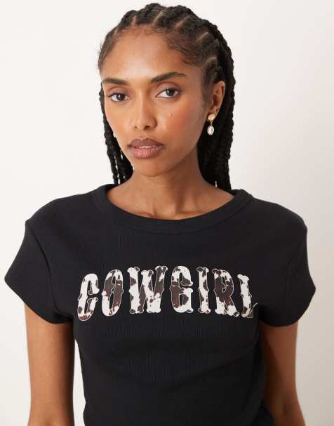 ASOS DESIGN baby tee with cowgirl graphic in black - view 1