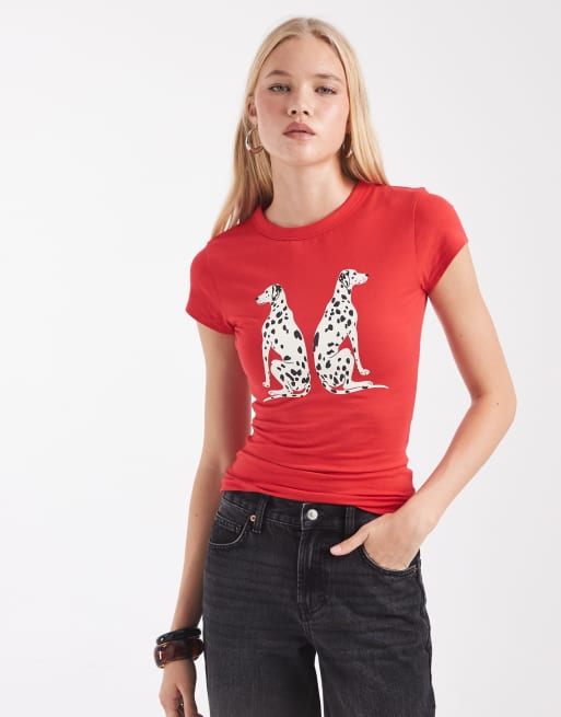 ASOS DESIGN baby tee with Dalmatian graphic in red, 2 of 4