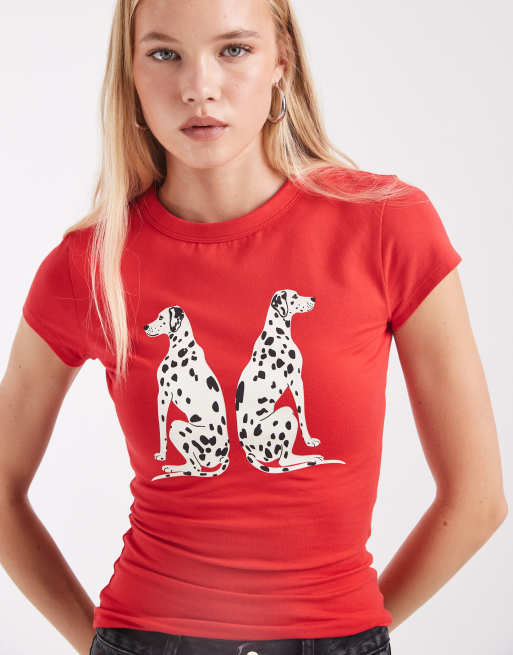 ASOS DESIGN baby tee with Dalmation graphic in red, 3 of 4