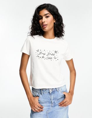 ASOS DESIGN baby tee with delulu graphic in  white