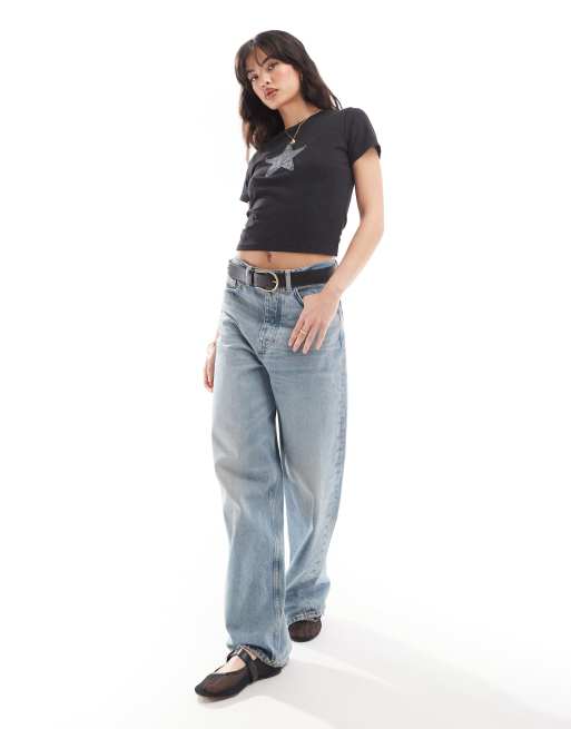 ASOS DESIGN baby tee with denim applique star graphic in