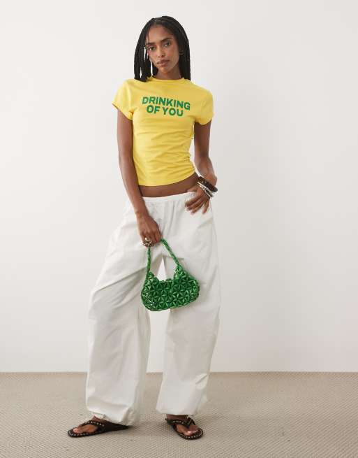 ASOS DESIGN Baby tee with Drinking of you slogan in yellow, 2 of 4