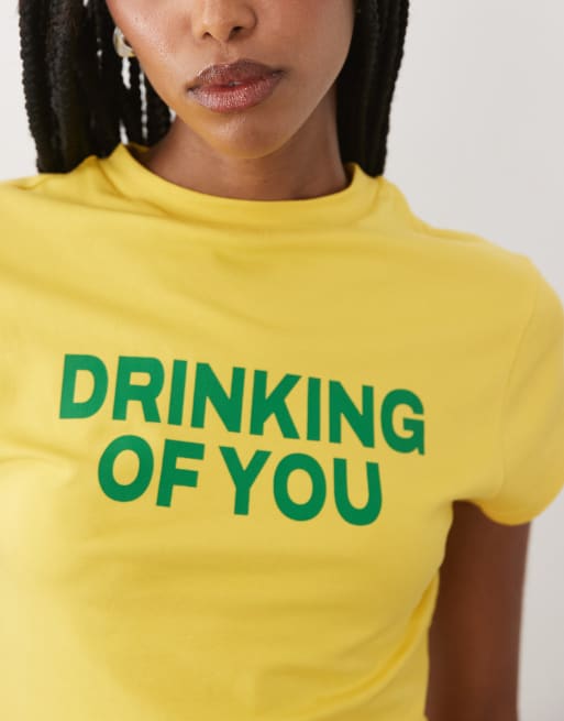 ASOS DESIGN Baby tee with Drinking of you slogan in yellow, 4 of 4