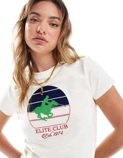 ASOS DESIGN baby tee with elite club horse graphic in cream, 2 of 4