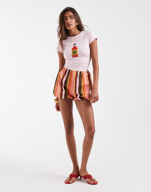 ASOS DESIGN Baby tee with embroidered hot sauce graphic in baby pink, 3 of 4
