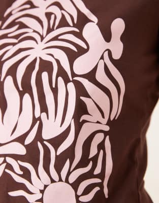 Asos Design Baby Tee With Floral Graphic In Brown