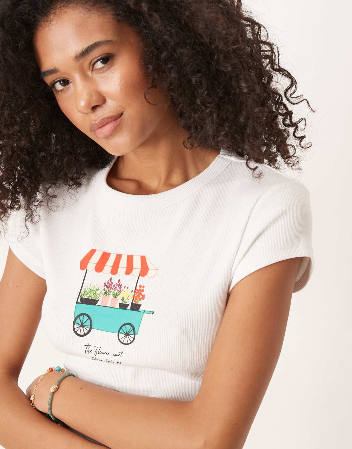 ASOS DESIGN baby tee with flower cart graphic in white