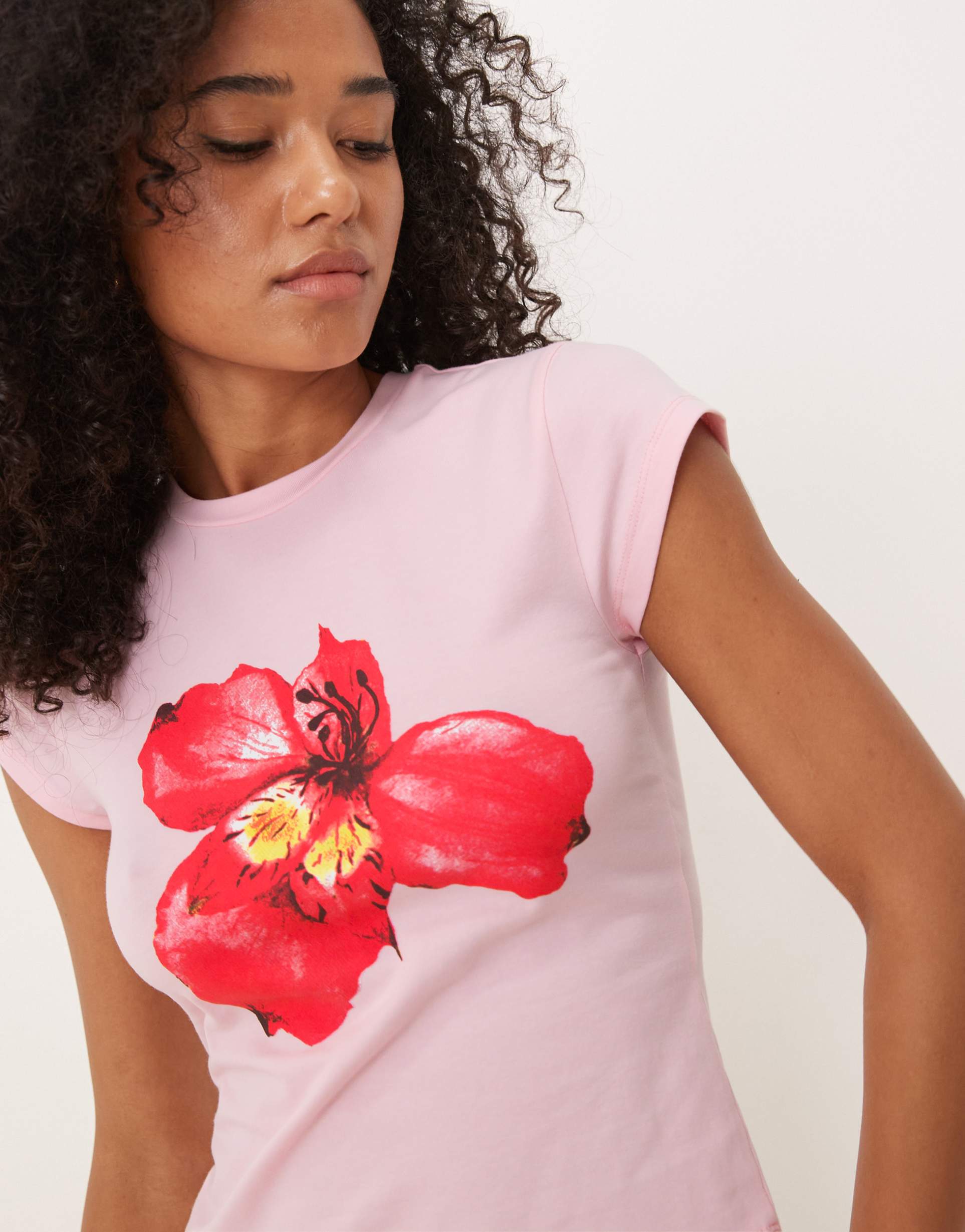 asos design baby tee with flower graphic in baby pink