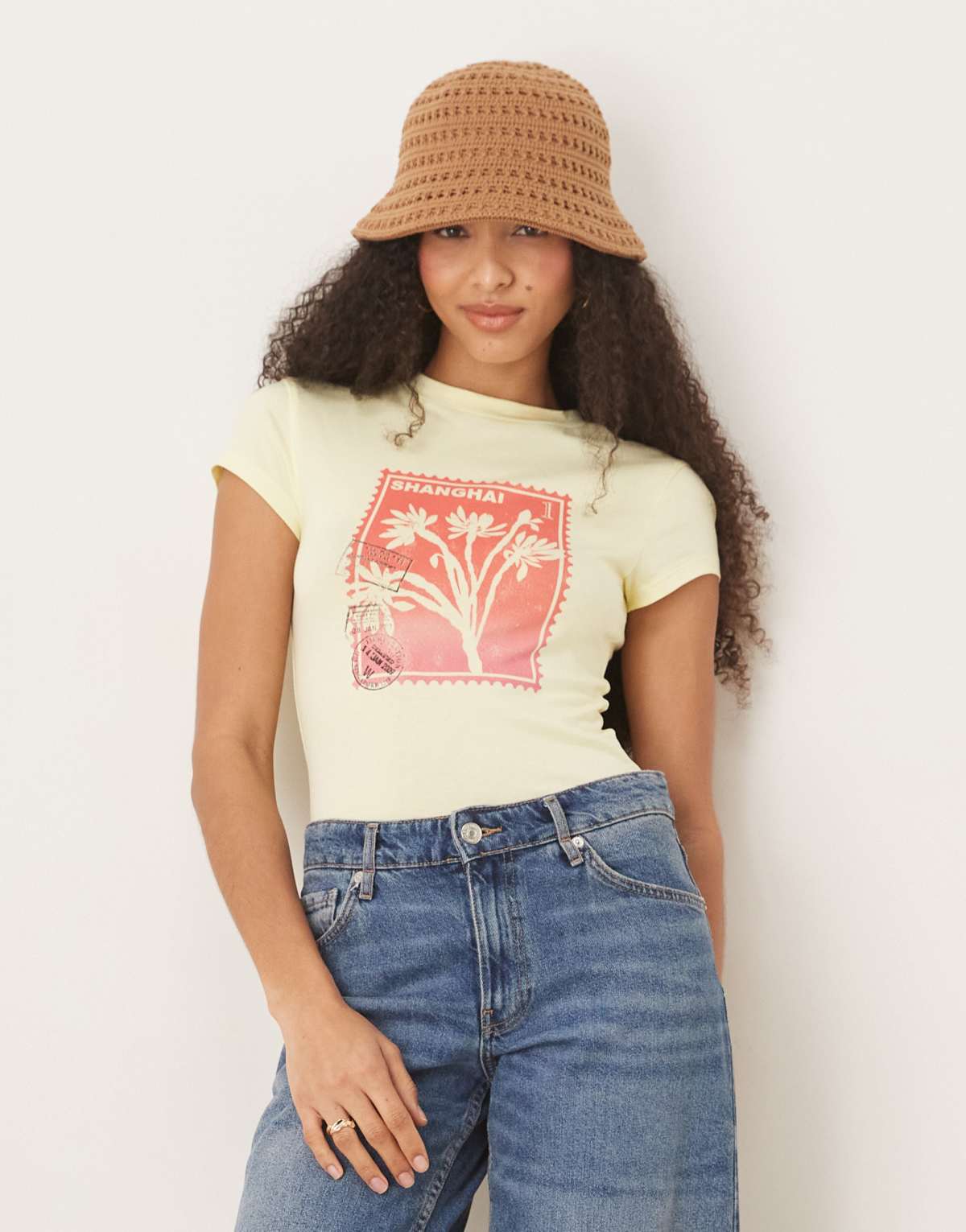 ASOS DESIGN baby tee with flower graphic in yellow