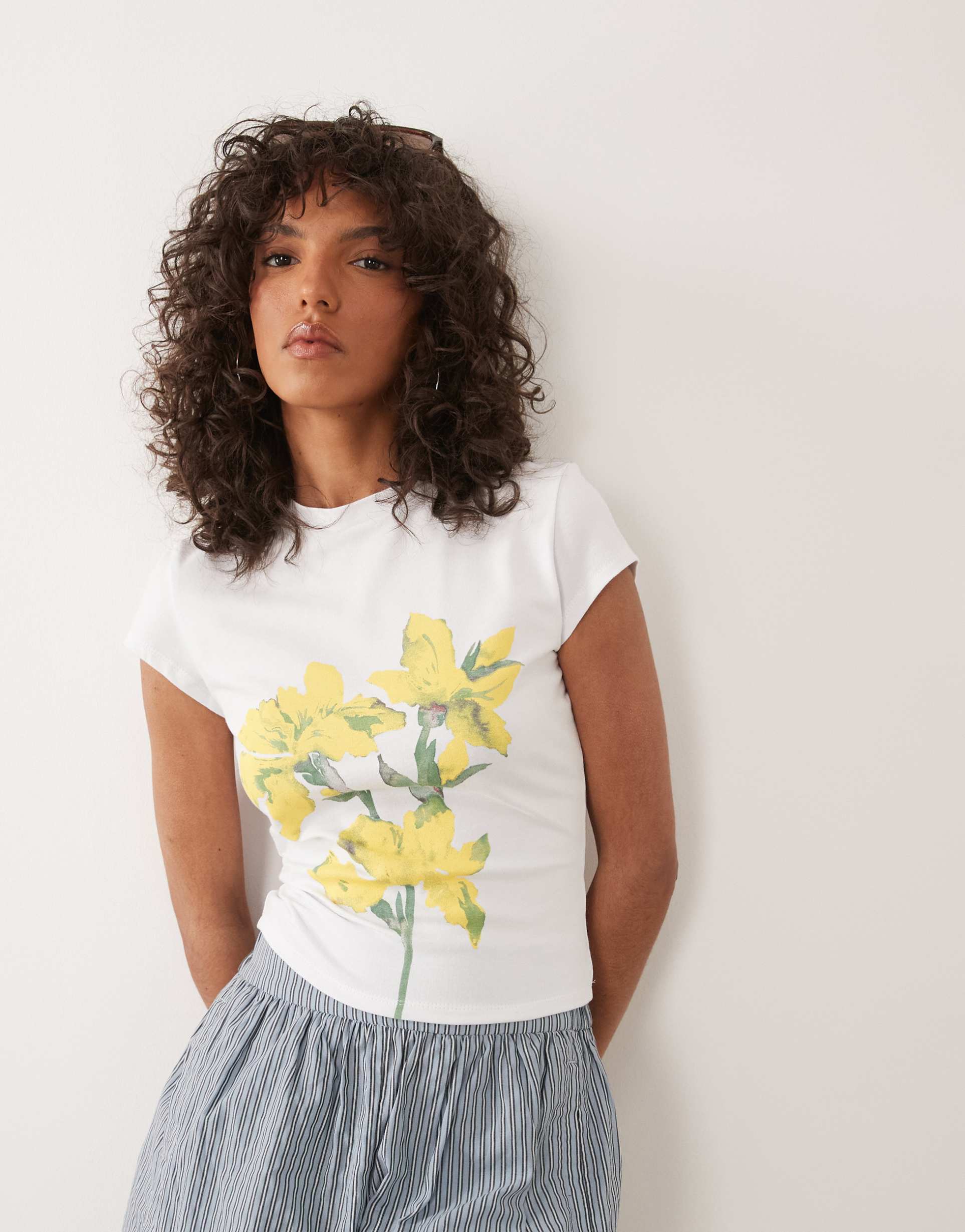 asos design baby tee with flower painting graphic in white