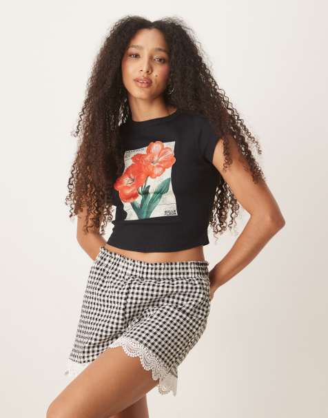 ASOS DESIGN baby tee with flower print in black - view 1