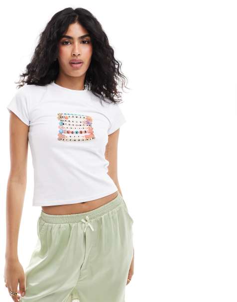 ASOS DESIGN baby tee with friendship bracelet in white - view 1
