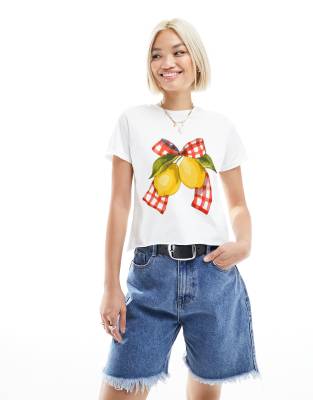 Asos Design Baby Tee With Gingham Bow And Lemon Graphic