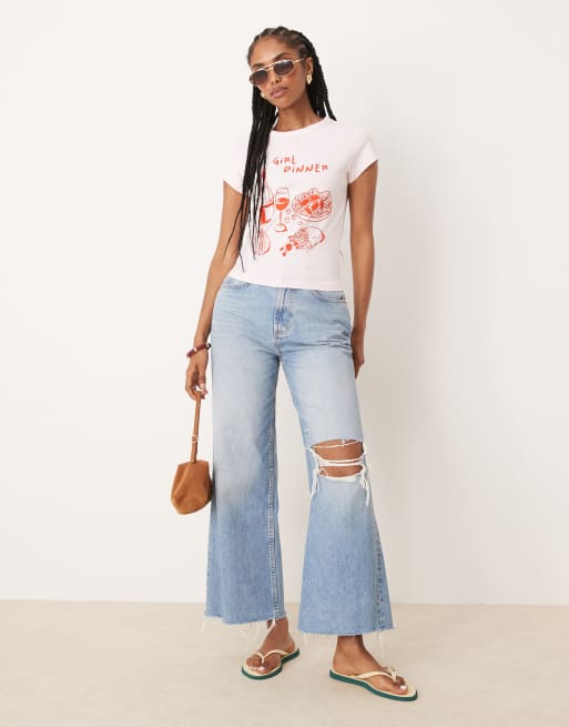 ASOS DESIGN baby tee with girl dinner graphic in pink