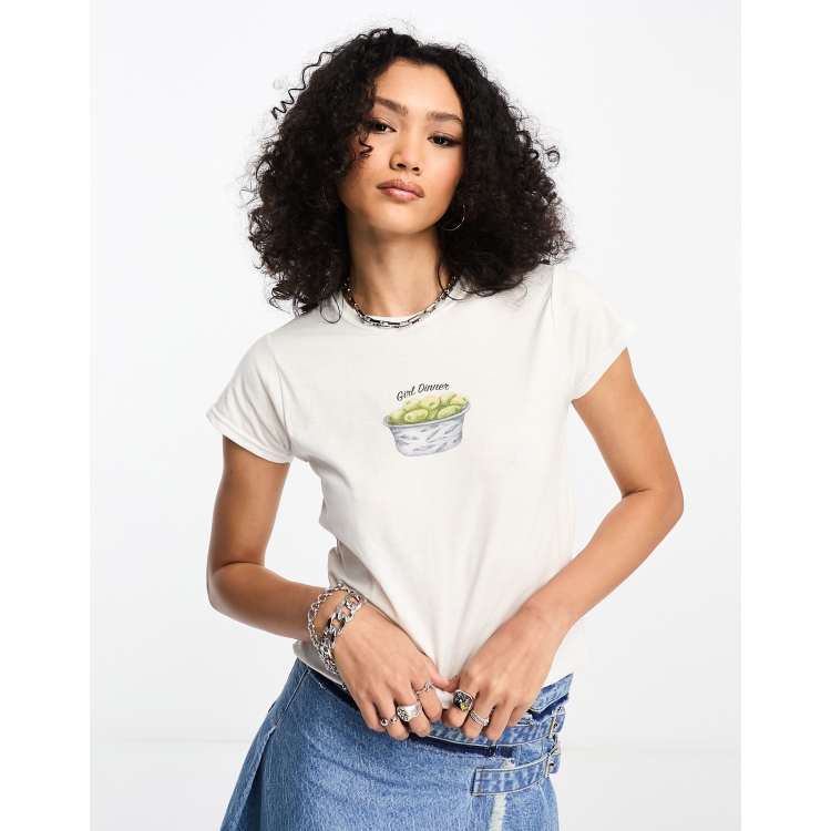 ASOS DESIGN baby tee with girl dinner graphic in white