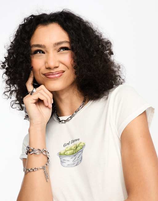 ASOS DESIGN baby tee with girl dinner graphic in white, 2 of 4
