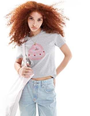 ASOS DESIGN baby tee with heart cake graphic in grey marl | ASOS