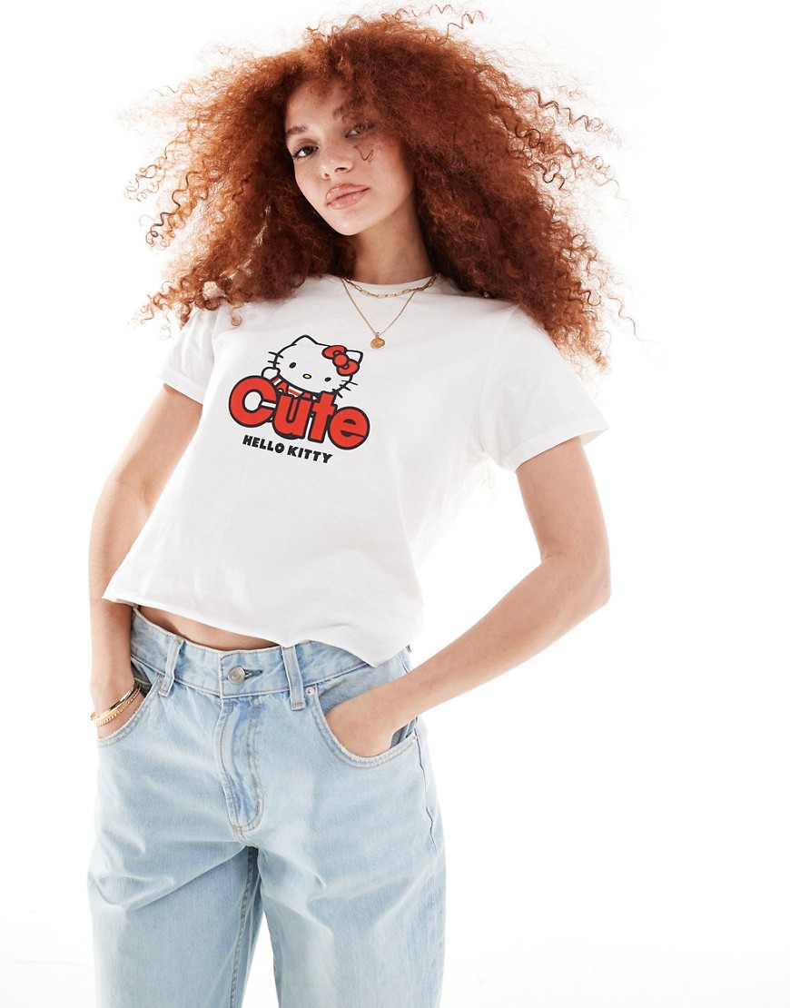 ASOS DESIGN baby tee with hello kitty licence graphic in white