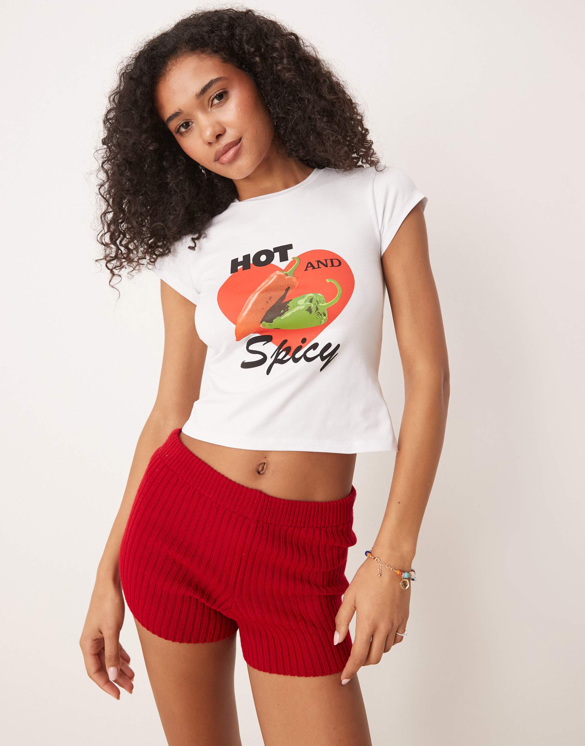 asos design baby tee with hot and spicy chili graphic in ecru