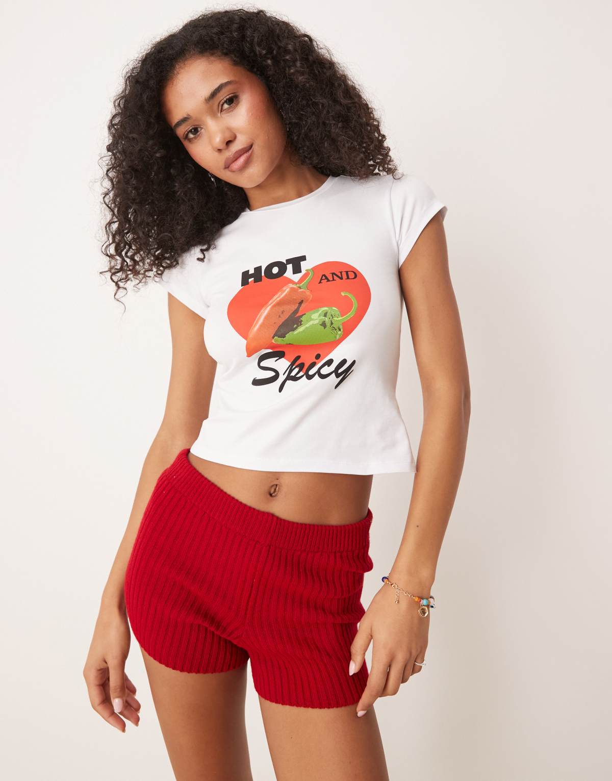 ASOS DESIGN baby tee with hot and spicy chilli graphic in ecru