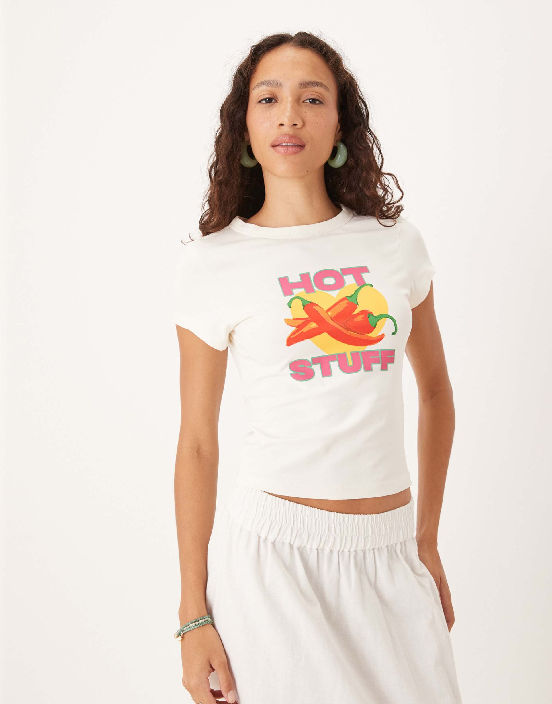 asos design baby tee with hot stuff chili graphic in cream