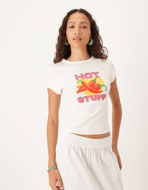 ASOS DESIGN baby tee with hot stuff chili graphic in white