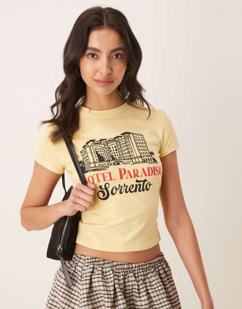 ASOS DESIGN baby tee with hotel graphic in yellow - view 1