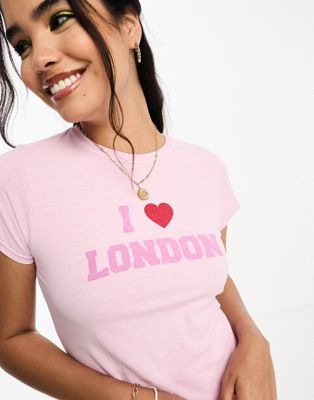 ASOS DESIGN baby tee with I heart london graphic in tonal pink
