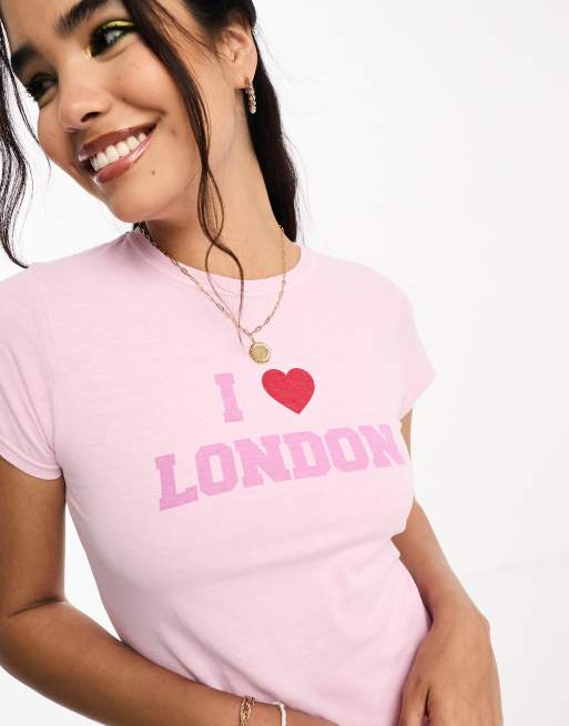 ASOS DESIGN baby tee with I heart london graphic in tonal pink | ASOS