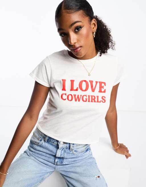 ASOS DESIGN baby tee with i love cowgirls graphic in white