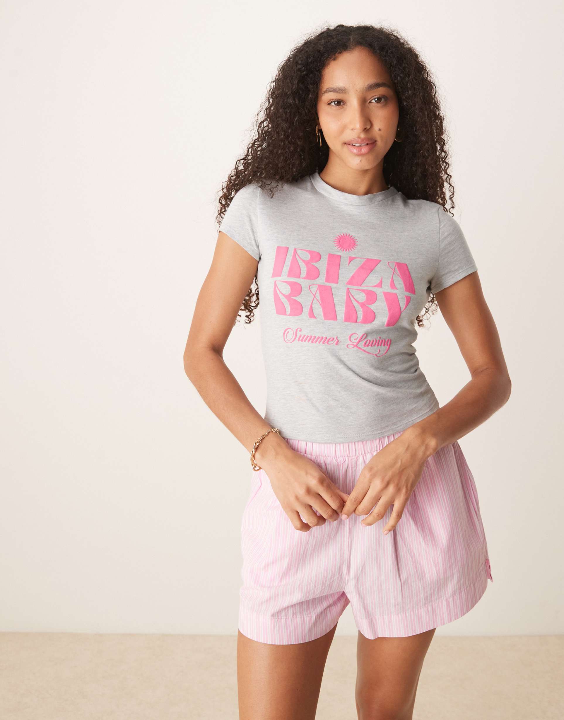 asos design baby tee with ibiza graphic in gray heather